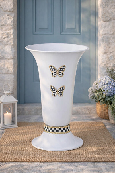 Marrone Suport pentru umbrelă alb de 32 cm, cu panglică cu sclipici în carour...