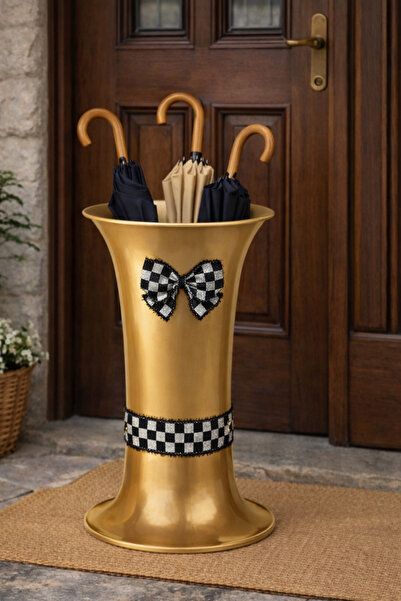 Marrone 32 Cm Gold Damalı Kurdele Şemsiyelik Kapı Önü Dekoru