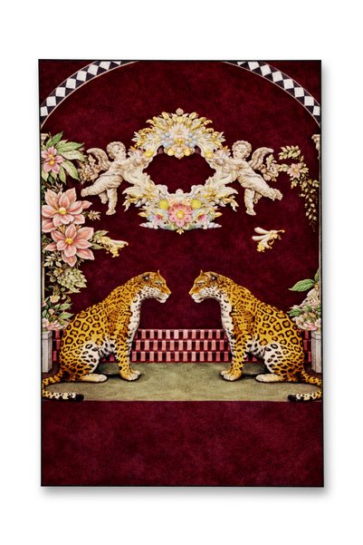 Rugs Modern Halı MOSSO Μπορντό Θέμα: Υφαντό χαλί με φλοράλ μοτίβο και φιγούρε...