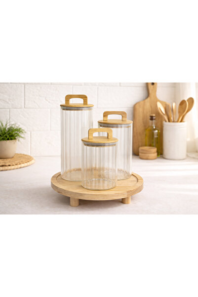 Durina Living Set of 3 Glass Jars with Stands 1300-900-700 ml |   Vacuum Bamb...