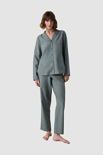 Penti Striped Shirt Collar Long Sleeve Pajama Set