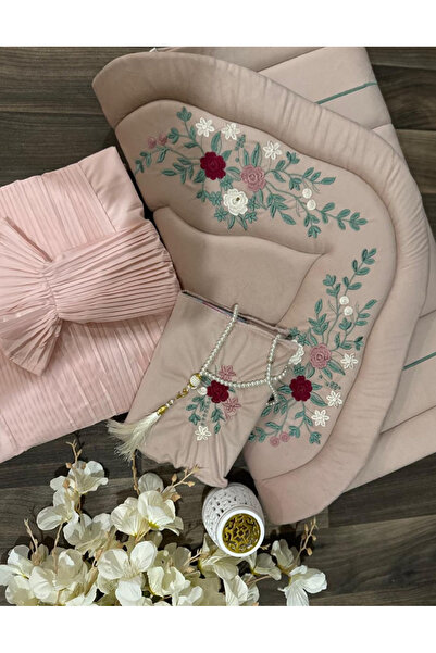 Gerenic طقم صلاة نسائي أنيق ومبطن بتصميم وردي مطرز بالورود، ويشمل سجادة وشرشف...