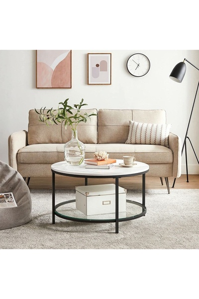 Talis Industrial Style Coffee Table, Vintage Black and White 80x80x45 cm