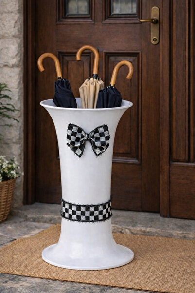 Marrone Suport pentru umbrelă de 32 cm, panglică în carouri, cornet pentru pa...