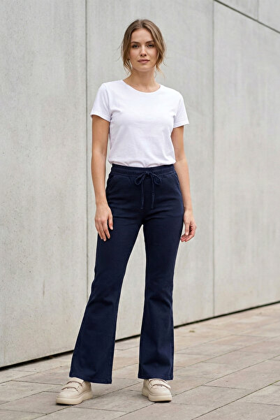 Kirazgym Women's Spanish Flare Jeans with Elastic Waist and Lace-Up Detail, W...