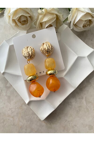 Dionme Gold turuncu taş Vintage küpe