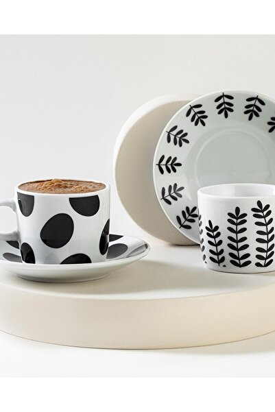 English Home Rustic Dots Porcelain 4 Piece 2 Person Coffee Cup Set Black