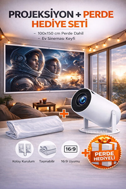 Weskam Android Projeksiyon Cihazı Perde Hediyeli Wifi Destekli Akıllı Sinema ...