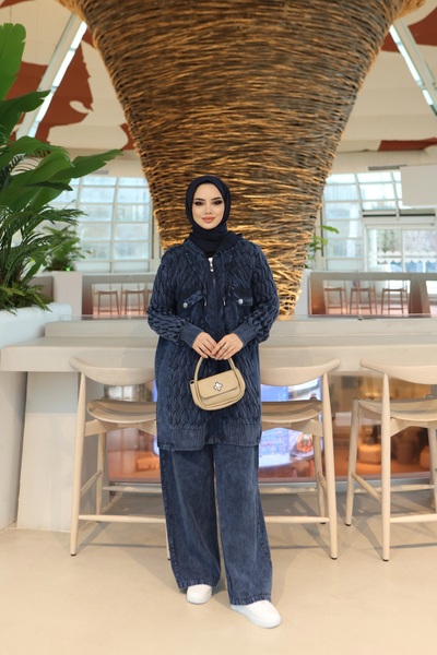 NİSUM MODA Zippered Cotton Knitwear Set