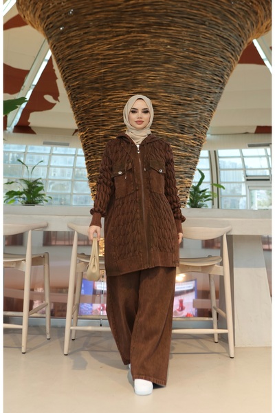 NİSUM MODA Zippered Cotton Knitwear Set