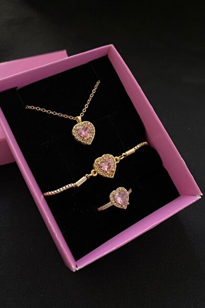 KOBA 3 Lü Çelik Kalpli Kolye Kalpli Yüzük Kalpli Bileklik Seti 14 Şubat Sevgi...