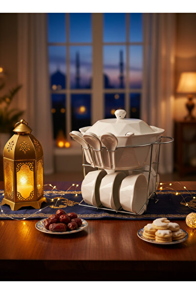 Generic Premium 16 Pc Porcelain Soup Pot Set Serves 6 Person , Silver Stand B...