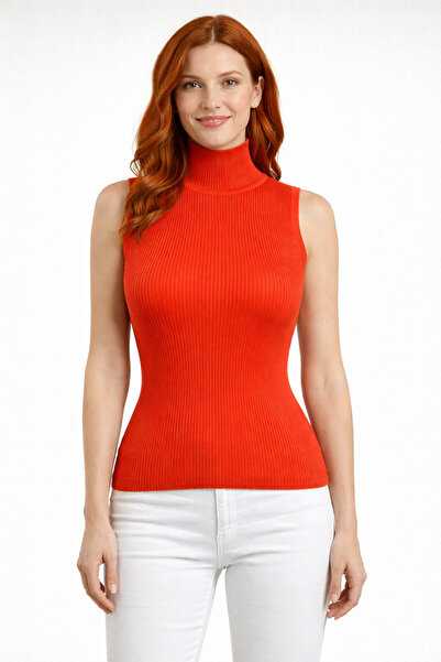 Neden Tekstil Turtleneck Ribbed Sleeveless Knitwear Blouse