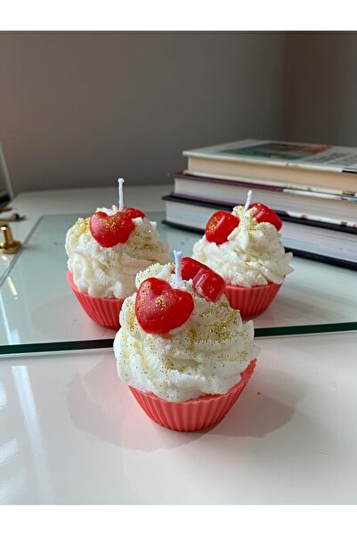 Laydora design Soya wax Cupcake detaylı kremalı kalp figürlü mum / Hediyelik