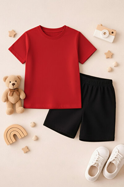 SPORTİVEA %100 PAMUK Çocuk Cepli Şort ve %100 PAMUK Çocuk Tişört/T-shirt Takımı