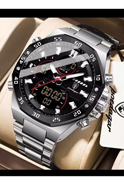 POEDAGAR Dijital Analog Metal Spor Erkek Kol Saati