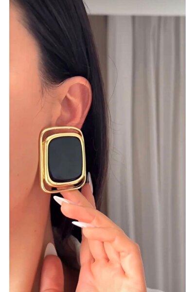 AychaAksesuar Brand Model Large Square Black Color Pininterest Earrings