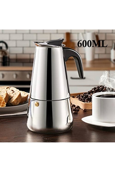 LUXURY 600ml Moka pot, Italian espresso coffee maker, stainless steel, rust-r...