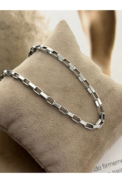 roshel Tarnish Resistant Steel Rectangular Chain Silver Color Necklace 45 Cm/...