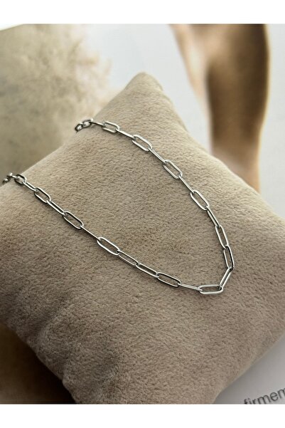 roshel Tarnish Resistant Stainless Steel Paperclip Chain Silver Color Necklac...