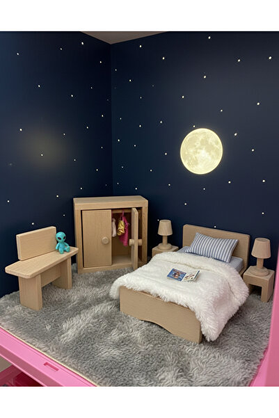 SYArts Minyatür Ahşap Yatak Odası Seti ( Bebek Evleri İçin İdealdir )