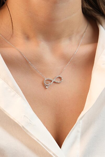 Kiriş Gümüş 925 Ayar Gümüş Sonsuzluk Tektaş Kadın Gümüş Kolye