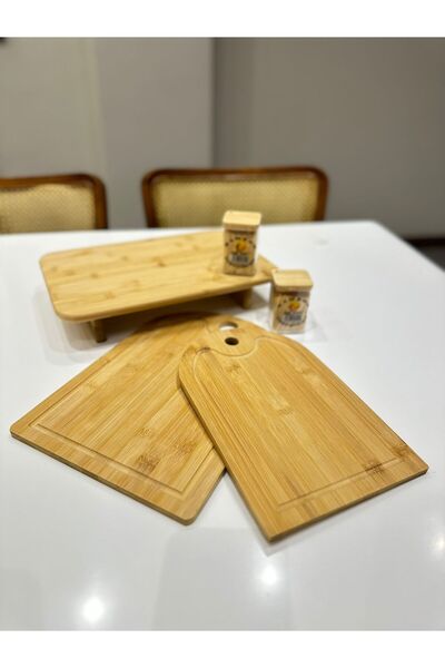 FB Cup Luxury 5-Piece Bamboo Kitchen Set - Set with Stand and Flat Cutting Bo...