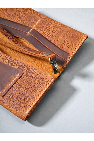 MAT Deri Orange Genuine Leather Phone Wallet Handmade Long Wallet with Wrist ...