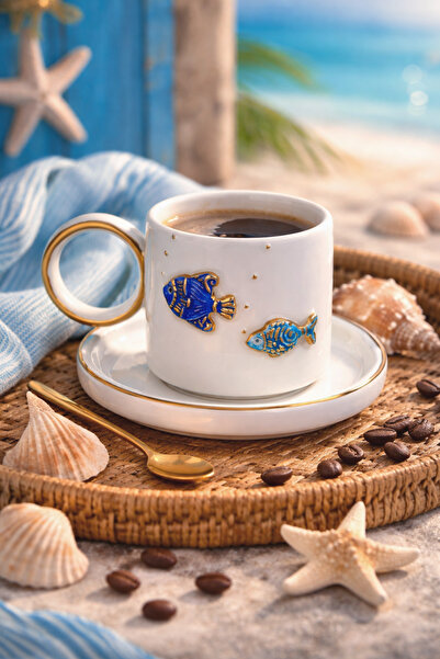 KOTYORA Fish-Shaped Gift Handmade Ceramic Double Coffee Cup