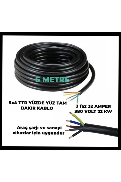 HES KABLO 5X4 TTR YÜZDE YÜZ TAM BAKIR KALIN KABLO (TRİFAZE ARAÇ ŞARJI İSTASYO...