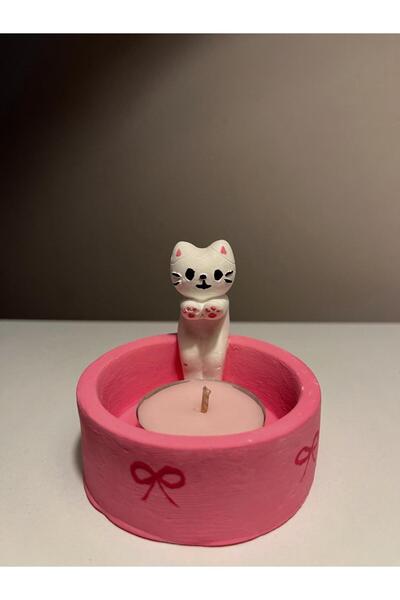 Cherry Candle Shop Üşüyen Kedi Mumluk (1 adet tea light mum hediye)