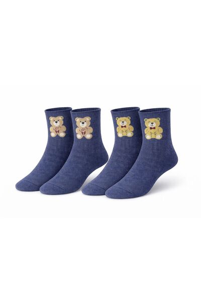 İpeksi 2 Pairs of Teddy Patterned Seamless Organic Combed Cotton Elastic Socks