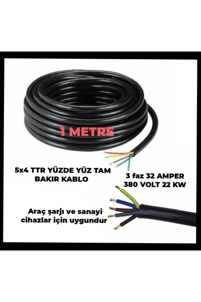 HES KABLO 5X4 TTR YÜZDE YÜZ TAM BAKIR KALIN KABLO (TRİFAZE ARAÇ ŞARJI İSTASYO...