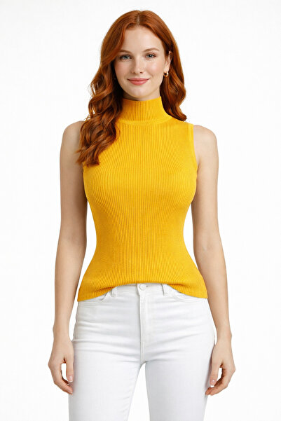 Neden Tekstil Turtleneck Ribbed Sleeveless Knitwear Blouse