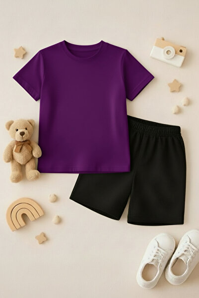 SPORTİVEA %100 PAMUK Çocuk Cepli Şort ve %100 PAMUK Çocuk Tişört/T-shirt Takımı