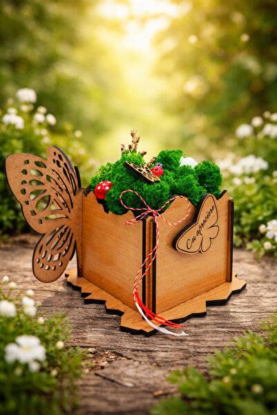 OEM Martisor Gift with Natural Lichens, Decorative Wooden Box, Appreciation M...