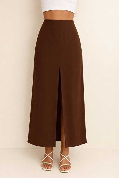 AL&SU BUTİK Γυναικεία μακριά μολυβιοειδής φούστα με σκίσιμο μπροστά