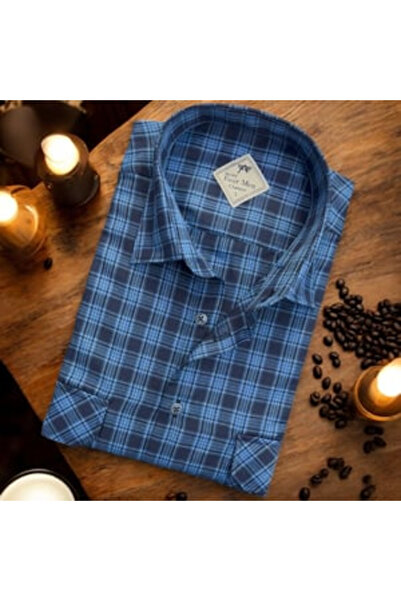 EREN STYLE Linen Classic Long Sleeve Two Pocket Flap Blue Dad Shirt (Regular ...