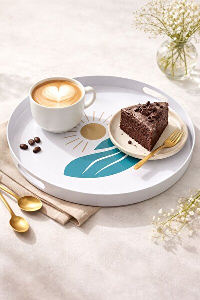 SPLASH 35 CM Yuvarlak Desenli Sunum Tepsisi Çay Tepsisi Kahve Tepsisi Dekorat...