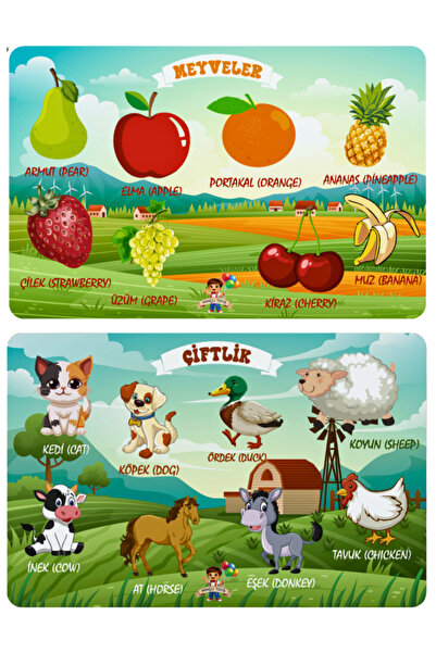 Minçu Toys Ahşap Türkçe-İngilizce 2'li Set,Öğretici Yapboz, Zeka Geliştirici ...