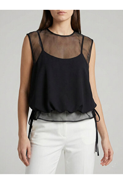 Alaçatı Boutique Kadın Siyah Bluz – Altı Tüllü, Üstü Kumaş Şık Tasarım