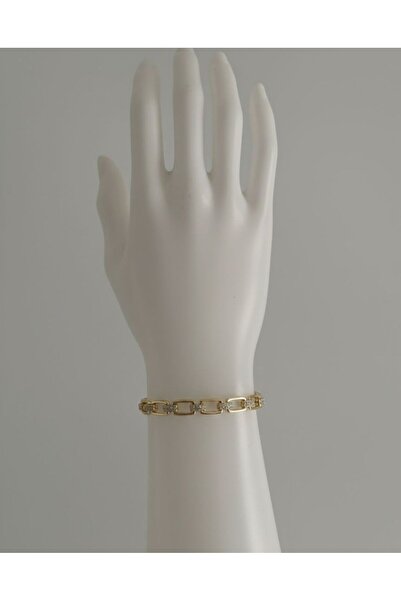 Butik 316L Çelik Altın Kaplama Zirkon Taşlı Ataç Zincir Bileklik - Kararmaz S...