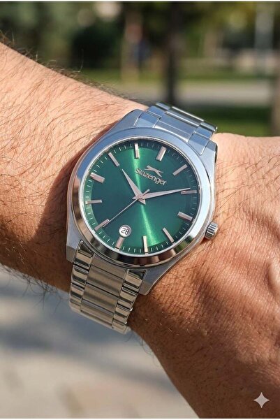 Slazenger ساعة يد رجالية بهيكل فولاذي مقاس 42 ملم |   سوار فضي من الفولاذ، مي...