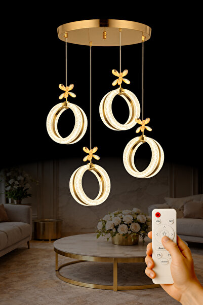 Luna Lighting Athena Model 4 lü Gold Kaplama 3 RENK Kumandalı Salon Mutfak Ot...