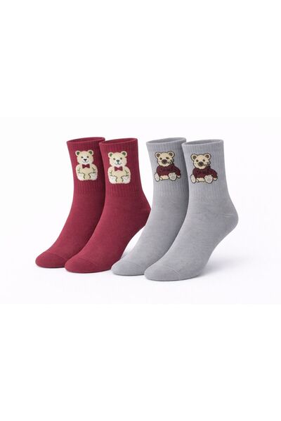 İpeksi 2 Pairs of Teddy Bear Patterned Organic Combed Cotton Socks