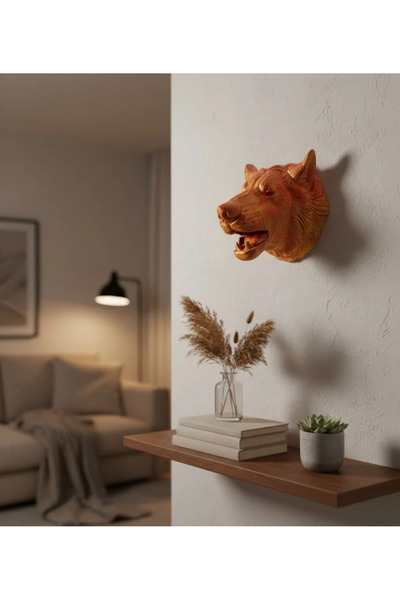 Fırsatkolik Gold Color 3D Wolf Head Wall Decor