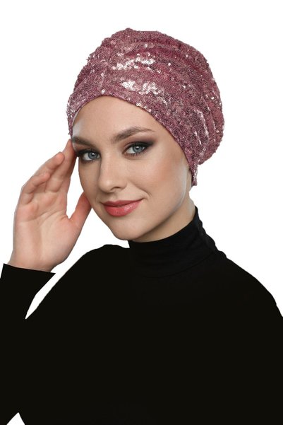 elysianfidan Sequined Lined Powder Ready-made Hijab Hijab Evening Dress Bonnet