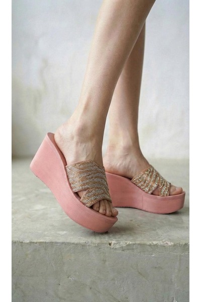 Modanizm Kanie Gray Wedge Heeled Slippers