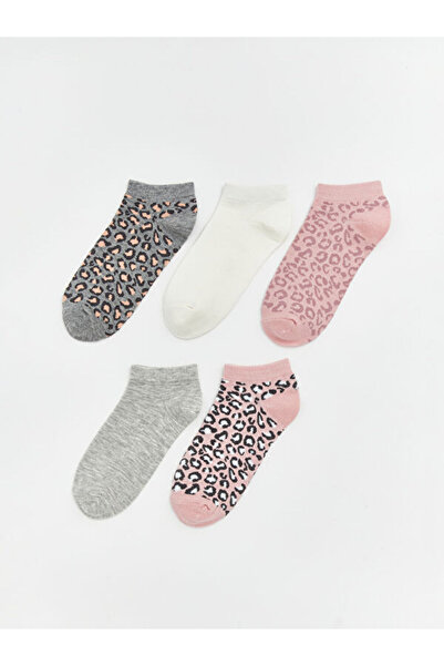 LC Waikiki Rmz Gi̇yi̇m Farkiyla Leopard Embroidered Women's Booties Socks 5-Pack