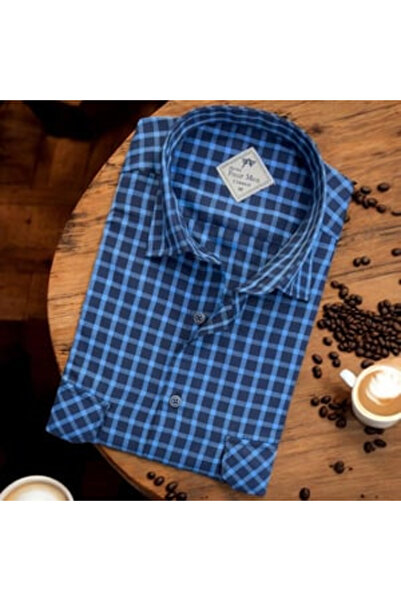 EREN STYLE Linen Classic Long Sleeve Two Pocket Flap Blue Dad Shirt (Regular ...